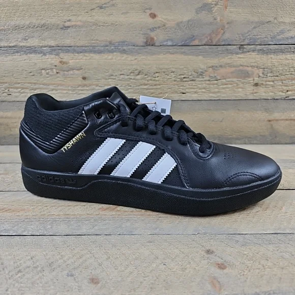 adidas Tyshawn Men's Casual Skate Leather Shoes Core Black White - Picture 2 of 12